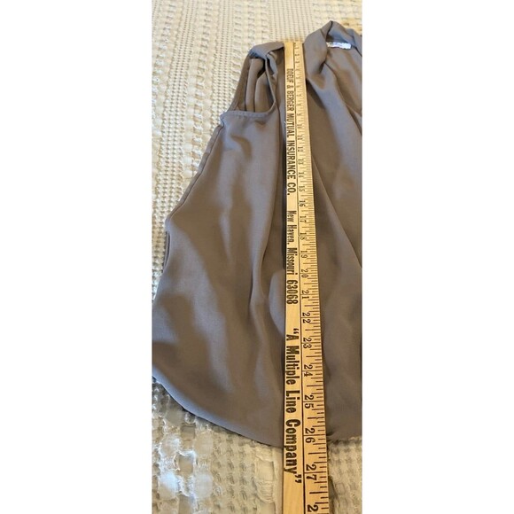 MNG Blouse Sz Large Faux Wrap Sleeveless Taupe Color Flowy Dressy Work Wear Top - Picture 10 of 11